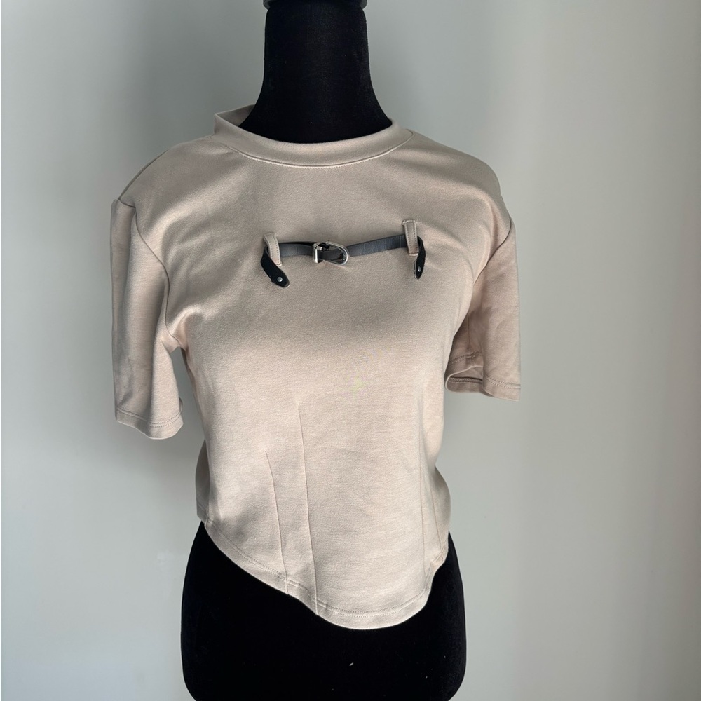 Stylish Cream Women's Top with Buckle Detail